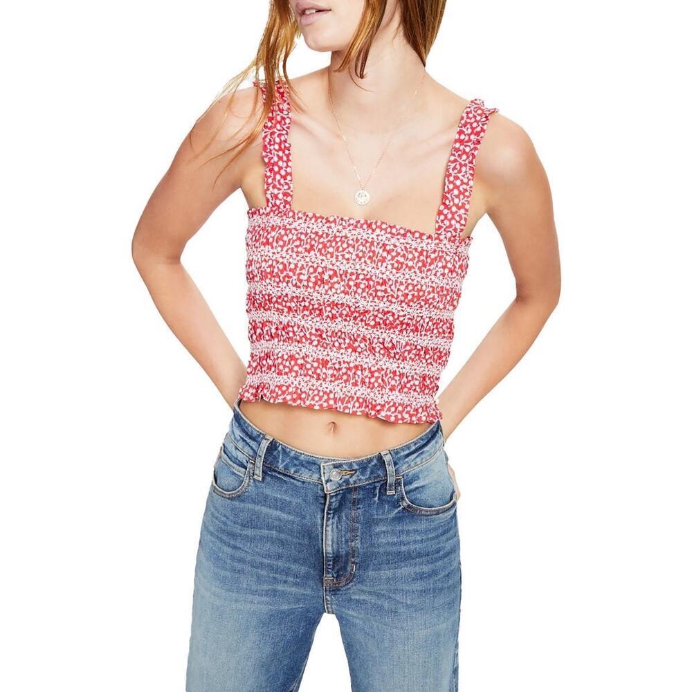 French Connection Women's Size 4 Red Floral Smocked Tank Top Camisole NWOT